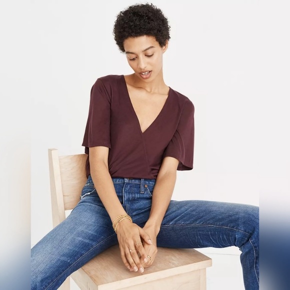 Madewell Dark Purple / Burgundy Wrap-Front Bodysuit - Picture 1 of 7